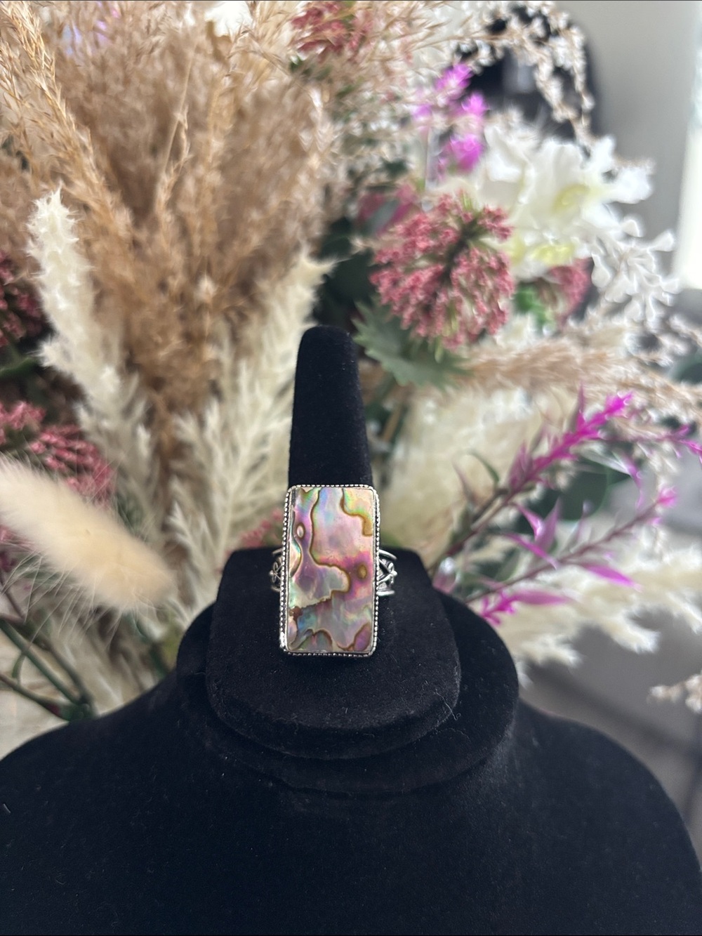 Sterling Silver Abalone Shell Gemstone Ring Size 9